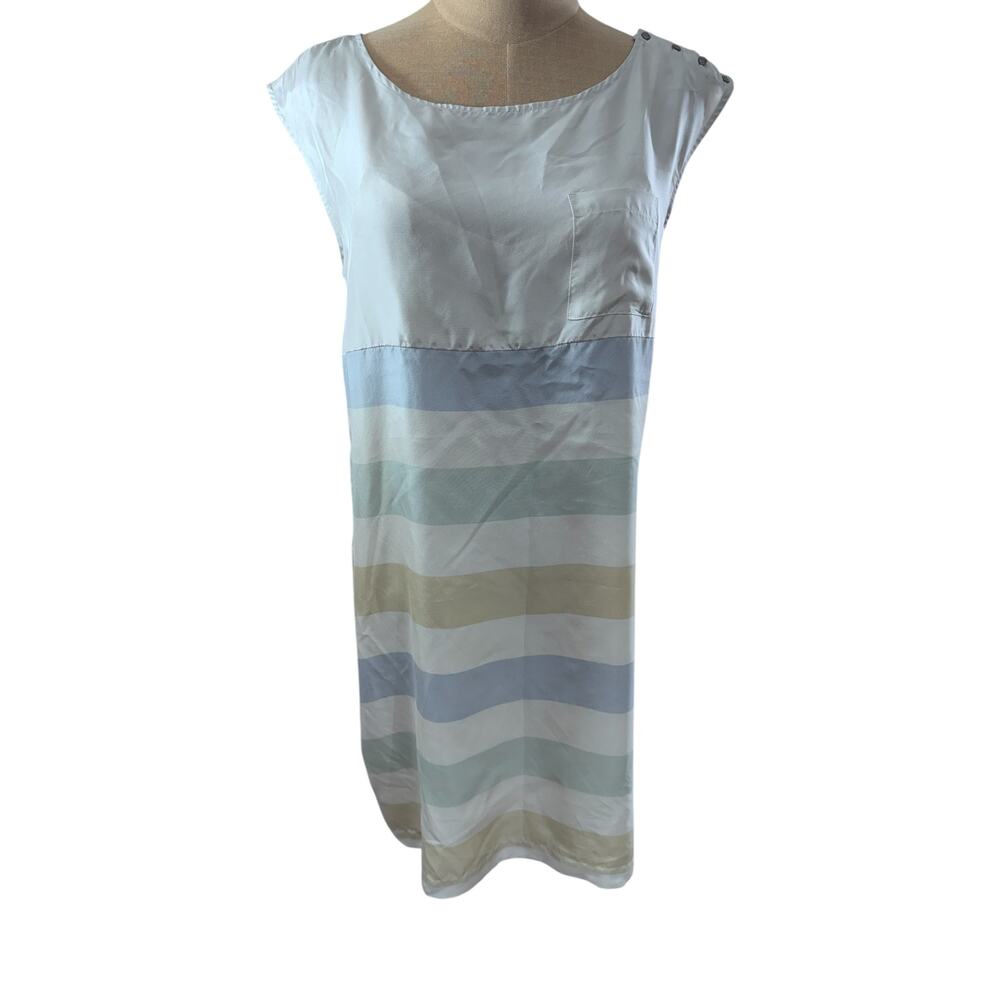 "ODILLE"‎ 100% Silk Shift Dress Striped Pastes SZ 2  Summer Dress Casual Light